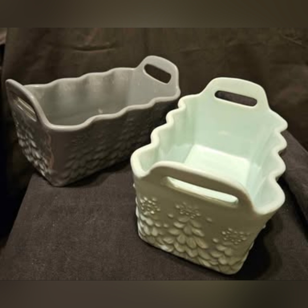 2 Temp-tations 12 oz Special Edition Ceramic Loaf Pans Mint & Grey